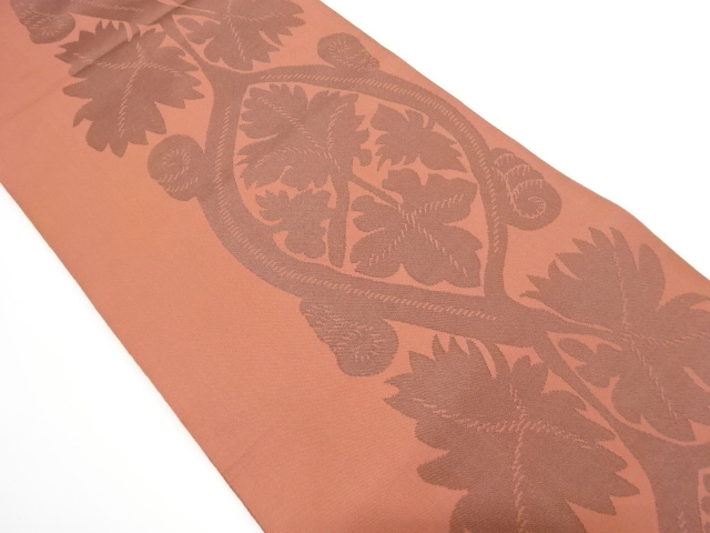 JAPANESE KIMONO / ANTIQUE FUKURO OBI / SILK / WOVEN FLORAL PLANTS